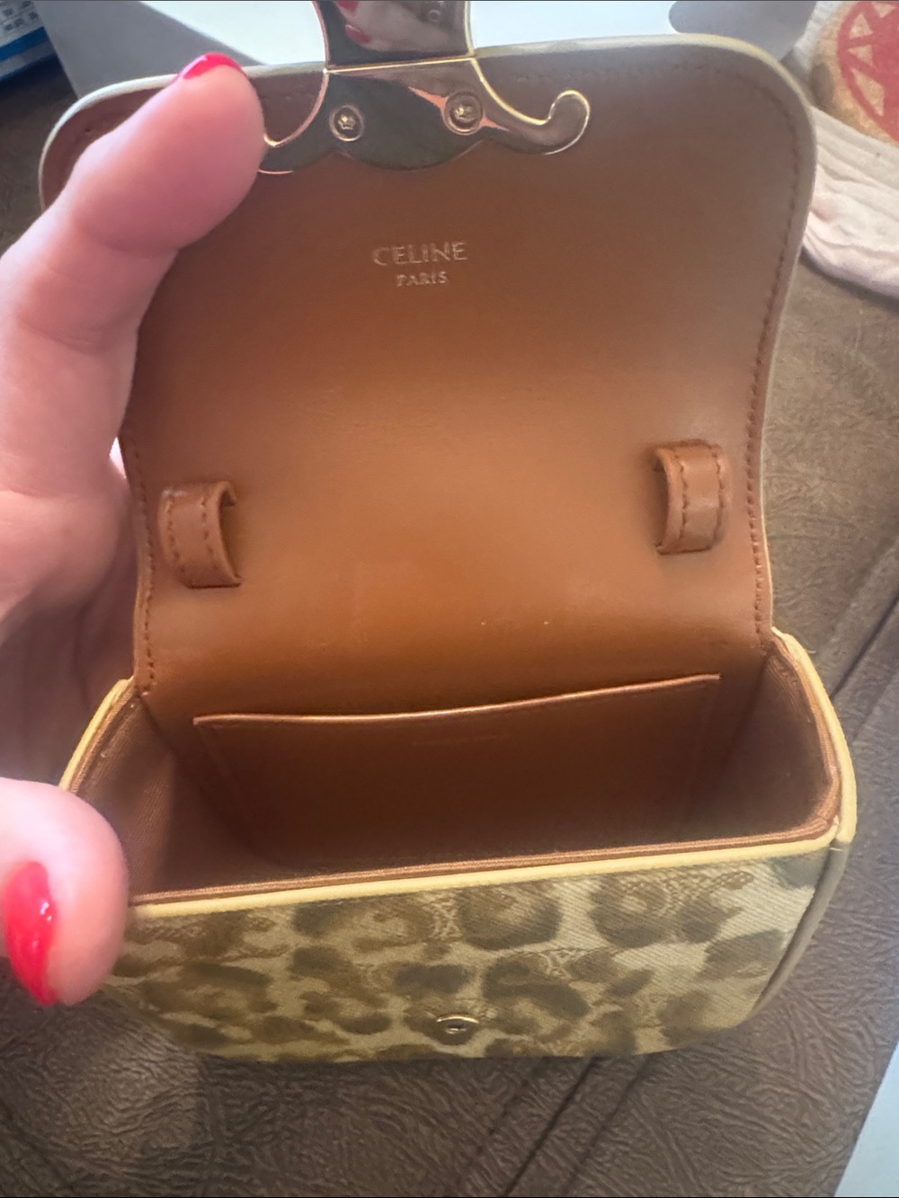 Celine Leopard-Print Triomphe Mini Bag in Gold - Picture 4 of 5